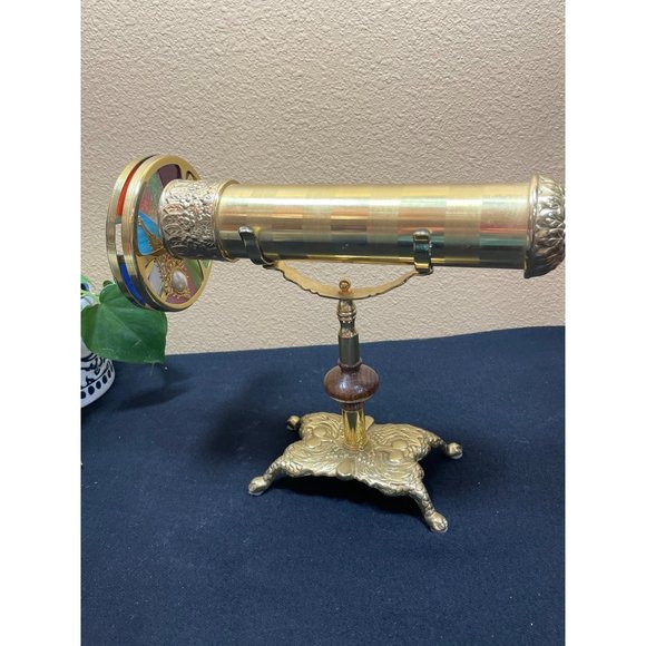 Vintage Brass Kaleidoscope Other - Vintage Brass Kaleidoscope on Brass Stand Large Dual Wheeled Kaleidoscope